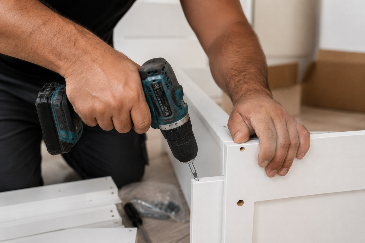 Handwerker bei der Möbelmontage